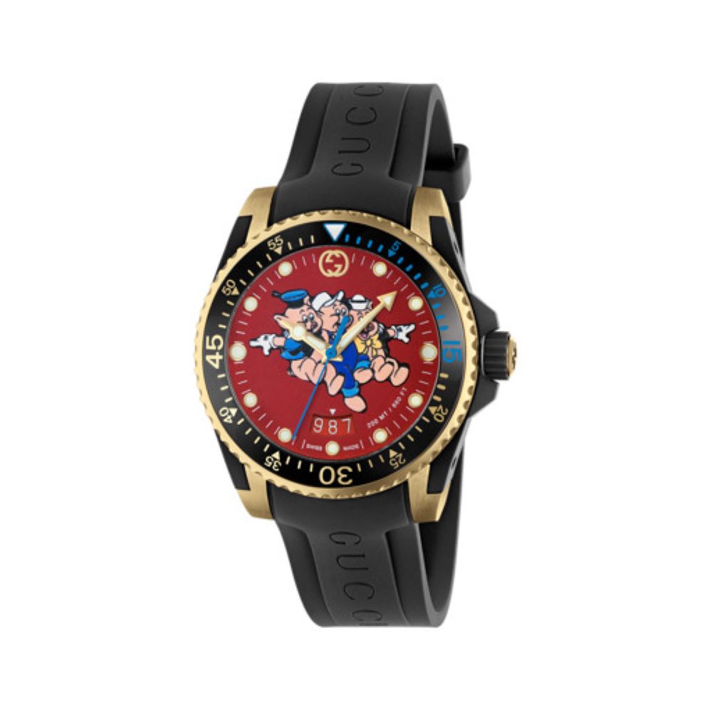 ZNO STOCK Montre à quartz Gucci Dive en or jaune PVD - Black