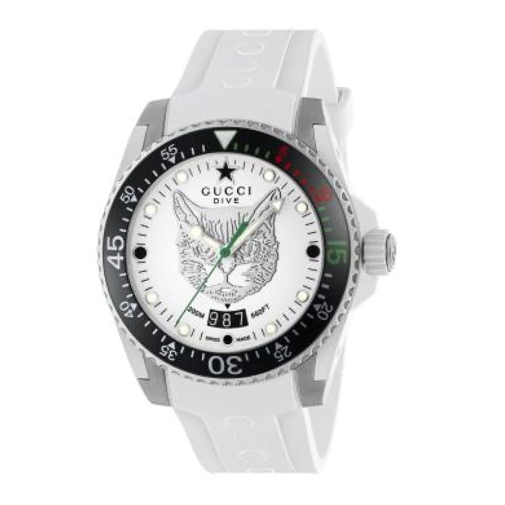 Montre à quartz Gucci Dive en acier & caoutchouc - White