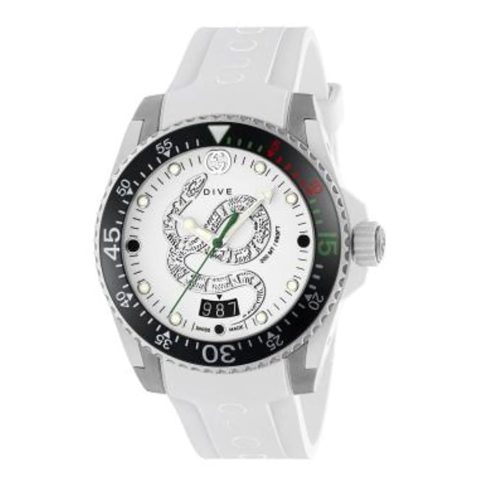 Montre à quartz Gucci Dive à motif serpent en acier & caoutchouc - White