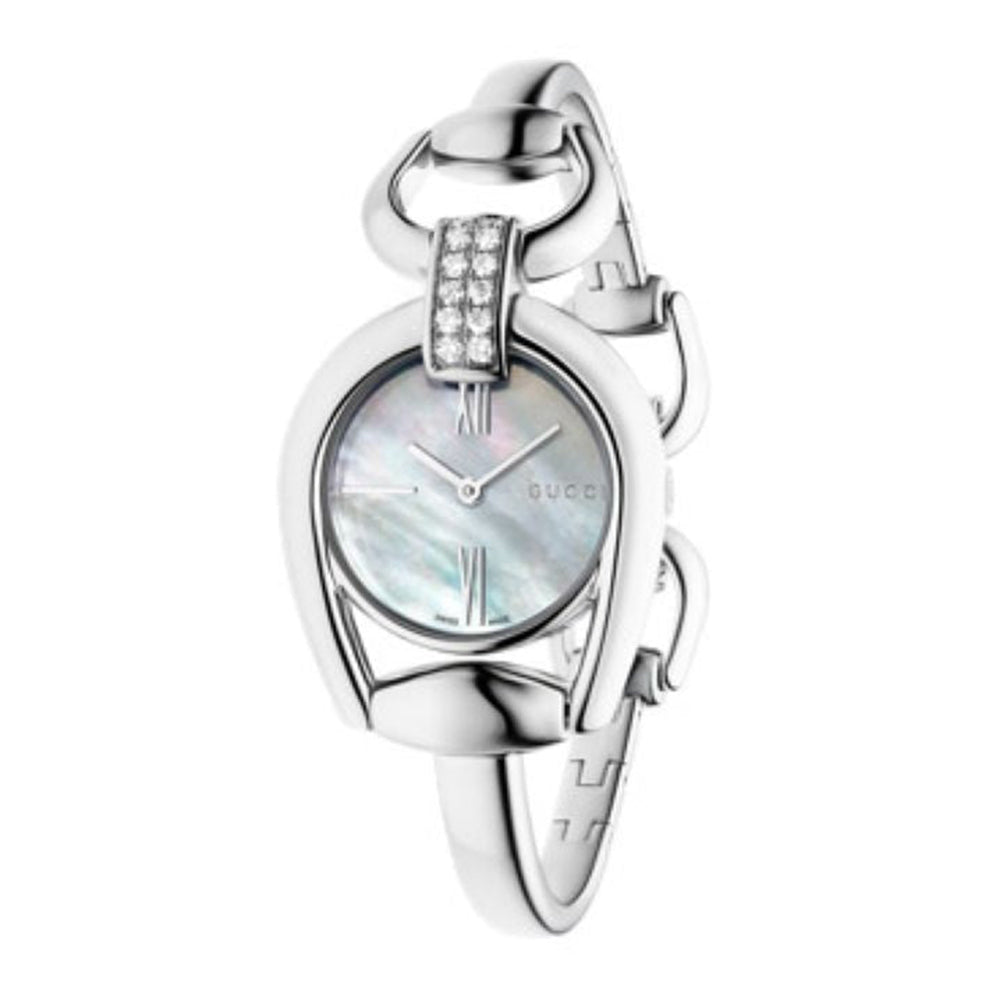 Montre à quartz Horsebit en acier & Nacre et Diamants - White