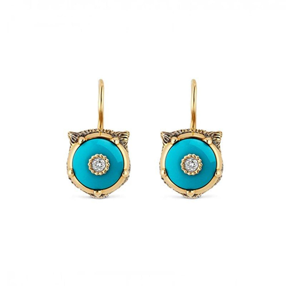 Boucles d'oreilles Le Marche Des Merveilles en or jaune 18K & Diamants et Turquoise - Blue
