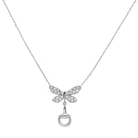 Collier Gucci Flora à pendentif papillon en or blanc 18K & Diamants - White