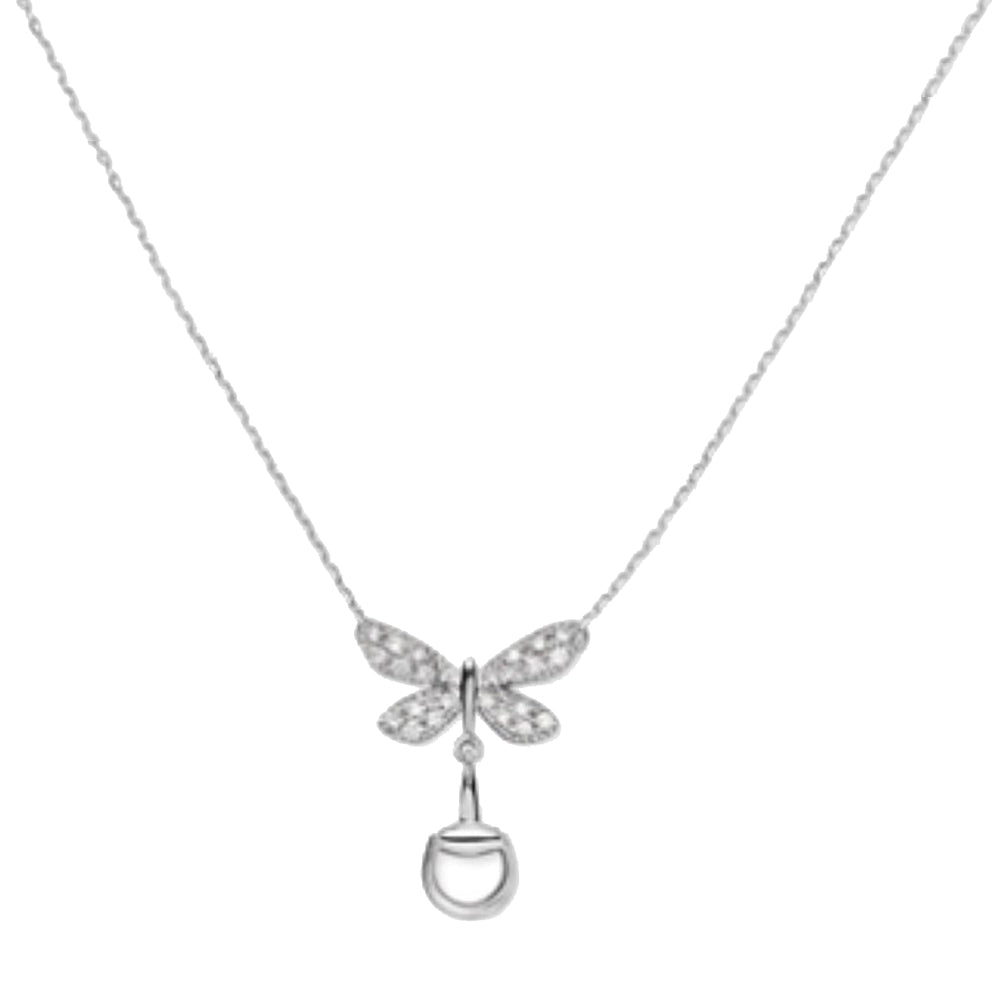 Collier Gucci Flora à pendentif papillon en or blanc 18K & Diamants - White