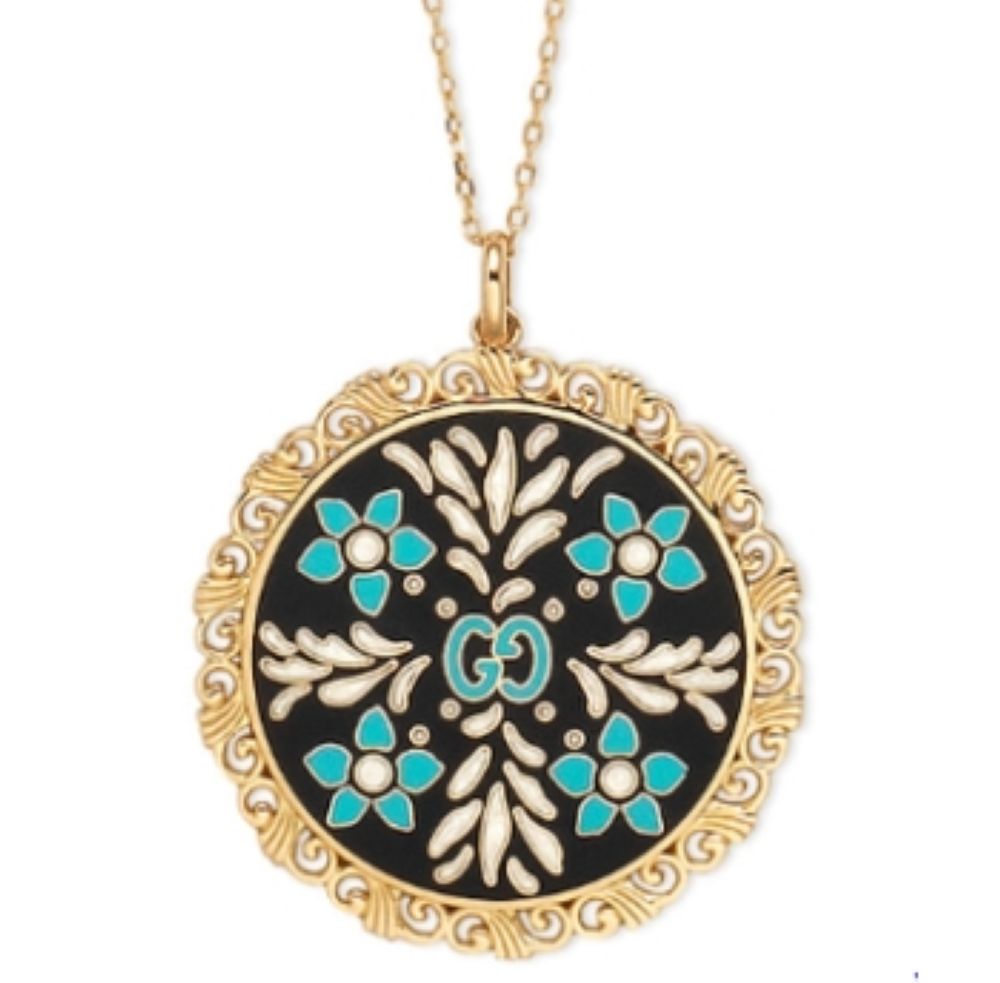 ZNO STOCK Collier Icon à médaille en or jaune 18K - Blue, Black & White