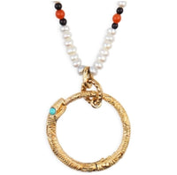 Collier Ouroboros en or jaune 18K & Nacre et Multi pierres - Multicolor