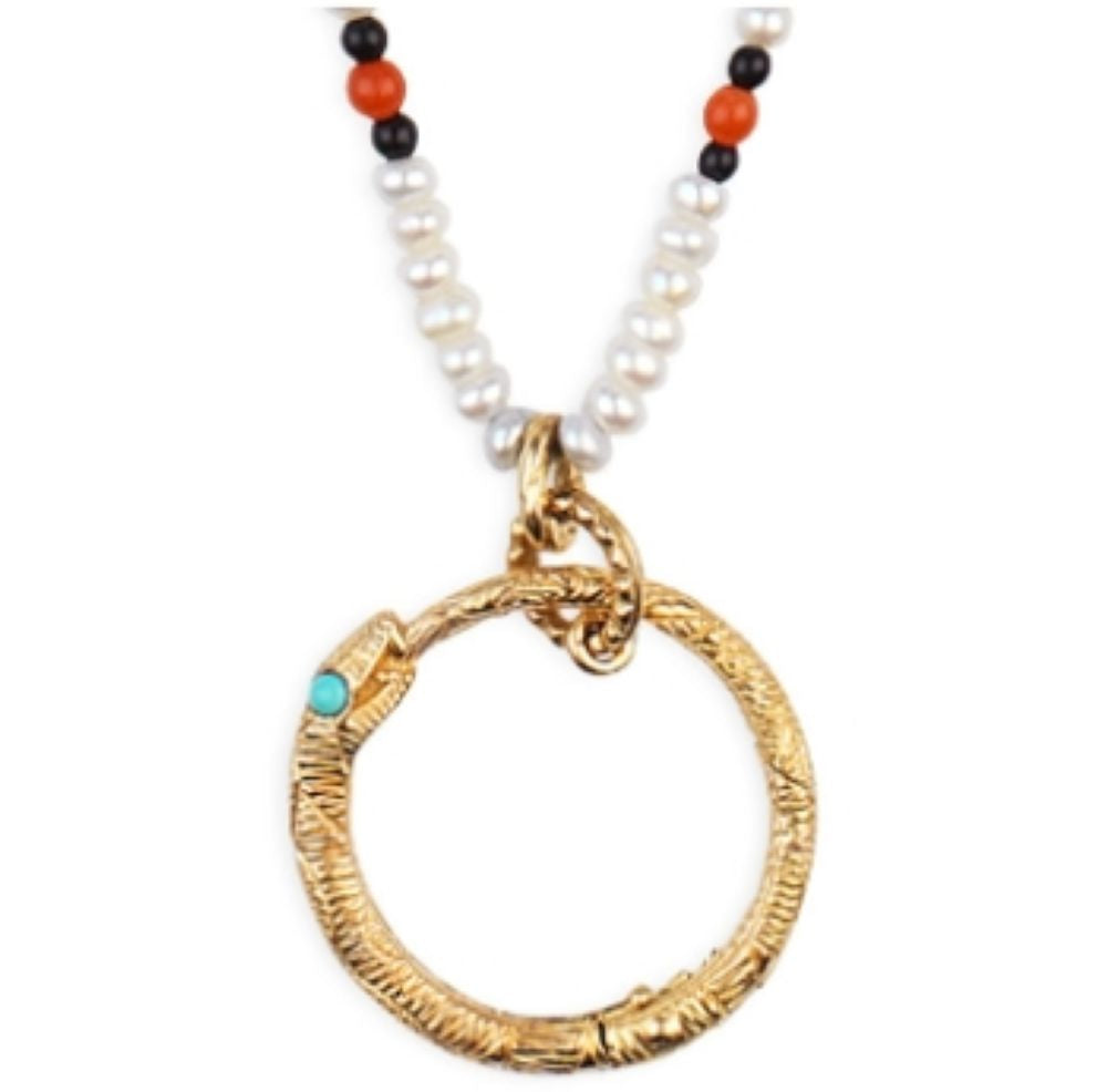 Collier Ouroboros en or jaune 18K & Nacre et Multi pierres - Multicolor
