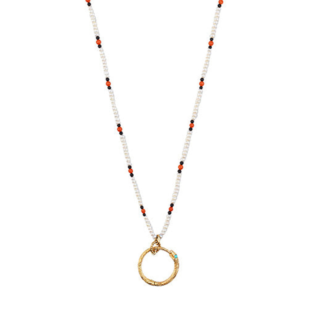Collier Ouroboros en or jaune 18K & Nacre et Multi pierres - Multicolor