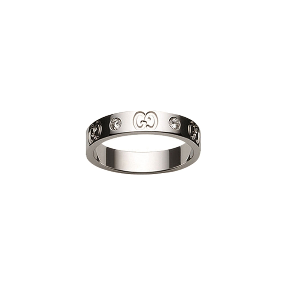 Bague Icon thin en or blanc 18K & Diamants - White