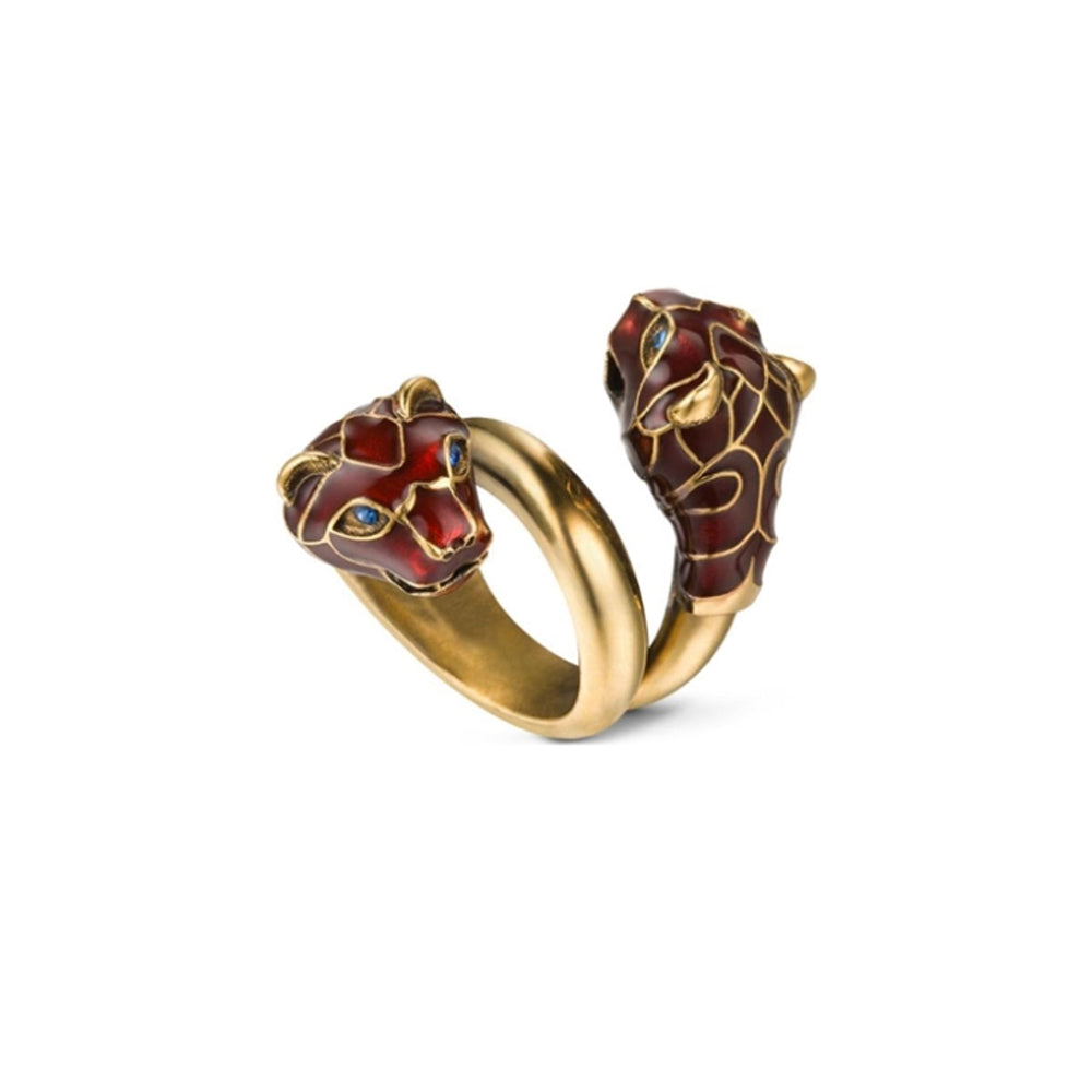 Bague Fashion Show à tête de tigre & Cristal - Red
