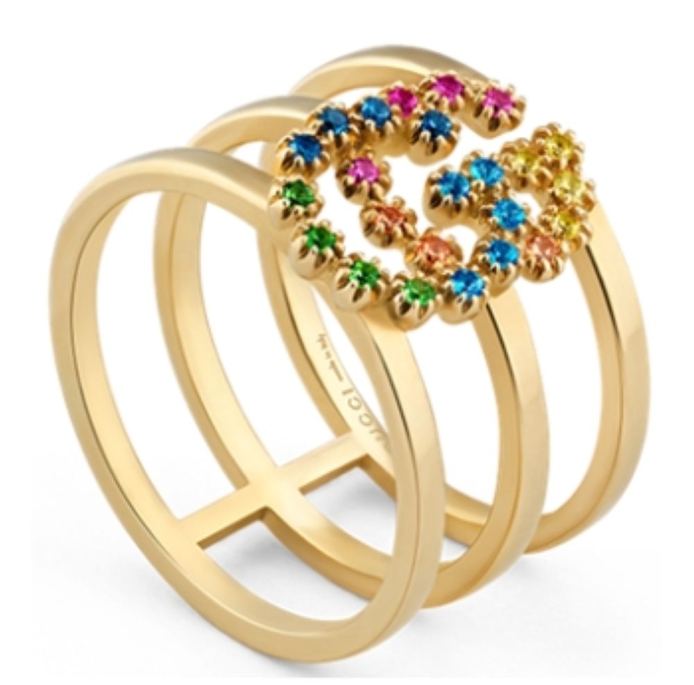 ZNO STOCK Bague Running G en or jaune 18K & Paraiba, Topaze, Tsavorite & Saphir - Multicolor