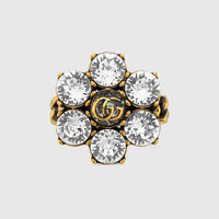 ZNO STOCK Bague Fashion Show à motif fleur & Cristal - Yellow