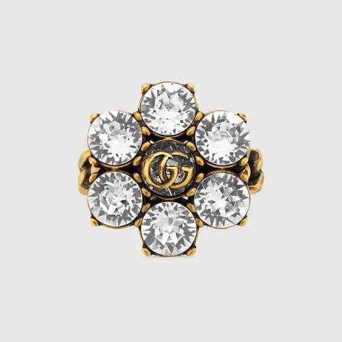 ZNO STOCK Bague Fashion Show à motif fleur & Cristal - Yellow