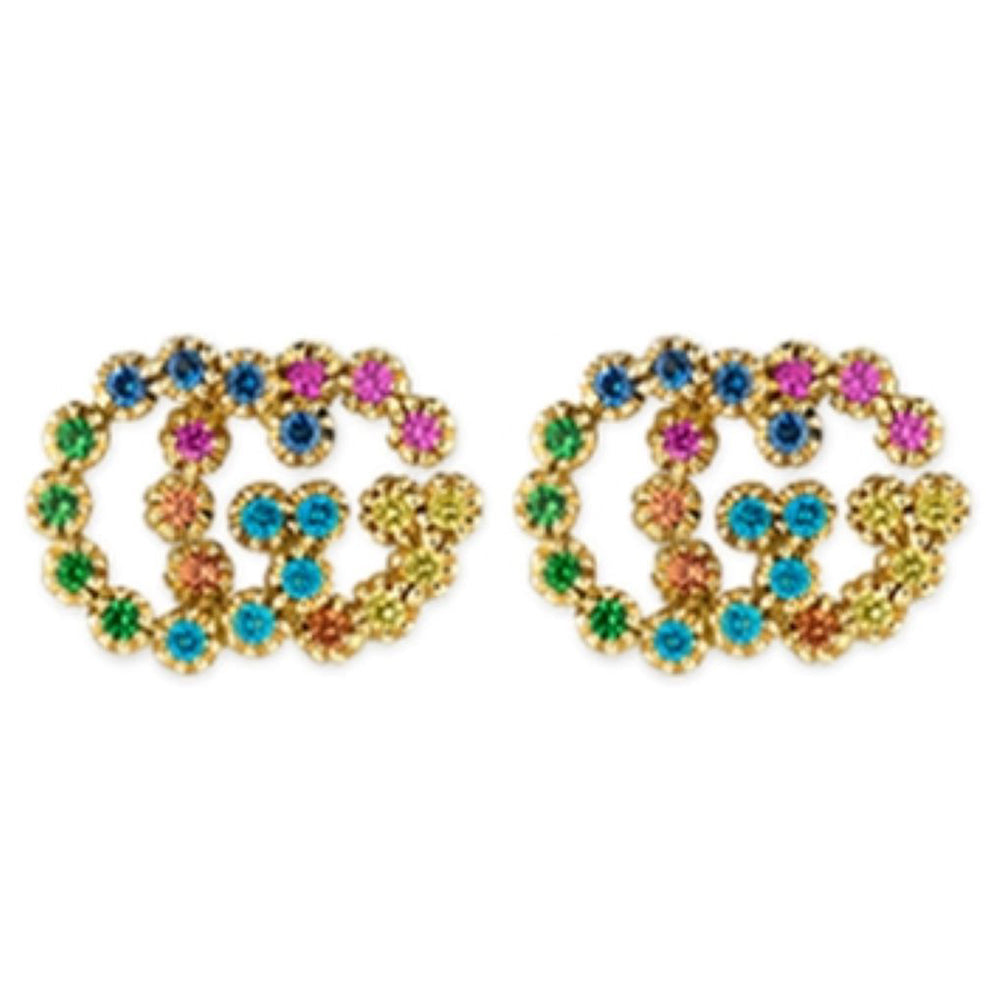 Boucles d'oreilles Running G en or jaune 18K & Topaze, Tsavorite et Saphir - Multicolor
