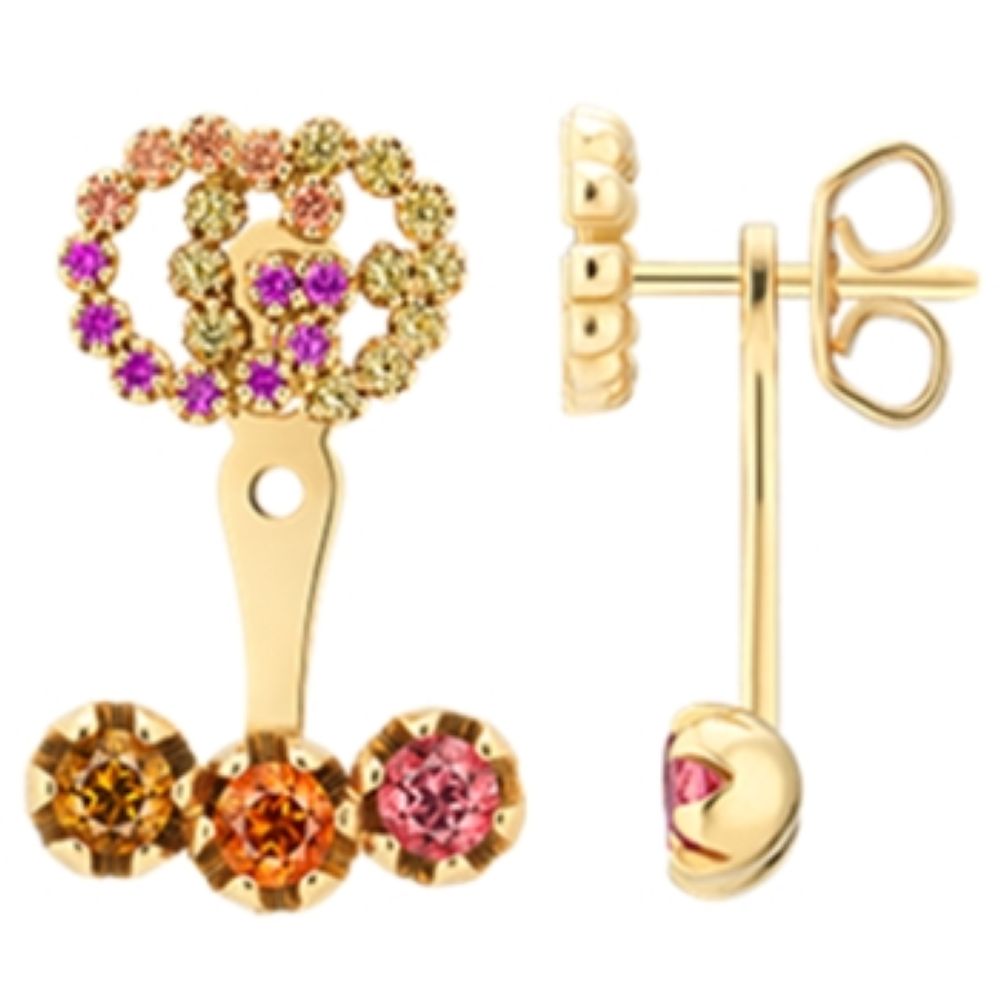 ZNO STOCK Boucles d'oreilles Running G en or jaune 18K & Saphir, Topaze & Quartz - Multicolor