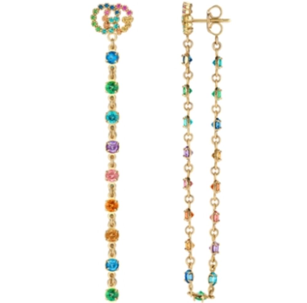 ZNO STOCK Boucles d'oreilles Running G en or jaune 18K & Saphir, Topaze, Tsavorite & Quartz - Multicolor