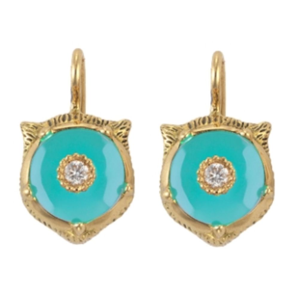 Boucles d'oreilles Le Marche Des Merveilles en or jaune 18K & Diamants et Turquoise - Blue