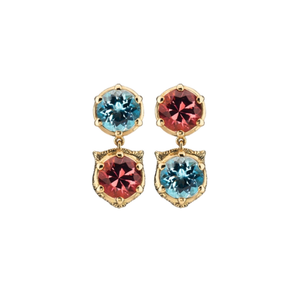 Boucles d'oreilles Le Marche Des Merveilles en or jaune 18K & Aquamarine, Tourmaline et Diamants - Multicolor