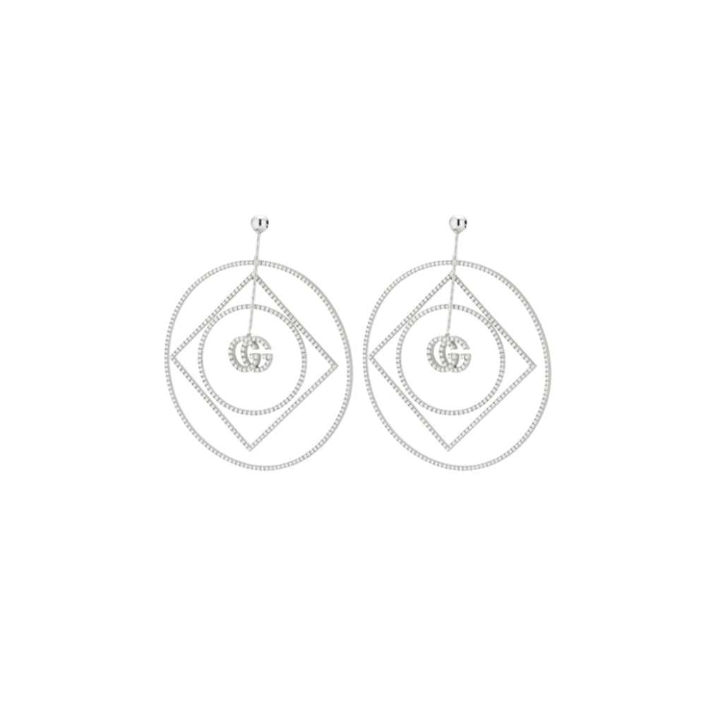 Mono boucles d'oreilles Running G en or blanc 18K & Diamants - White