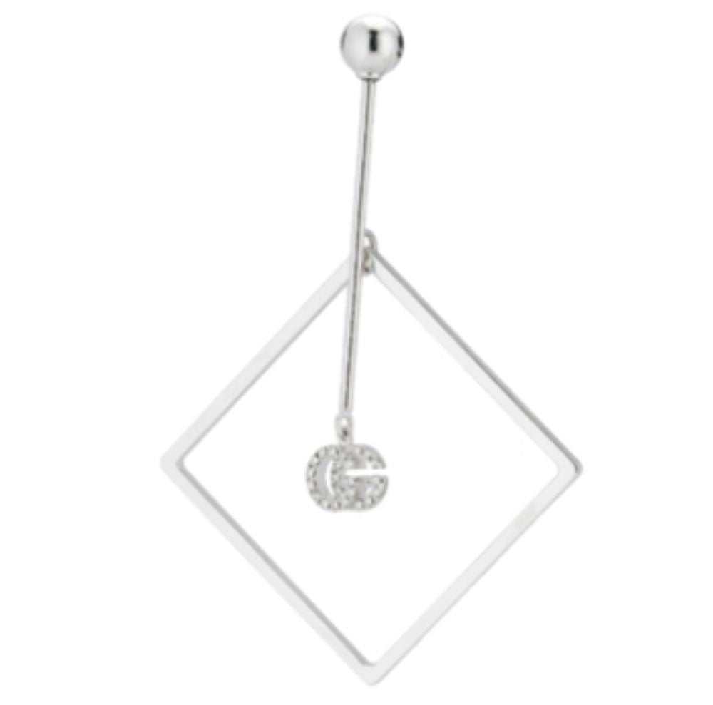 ZNO STOCK Mono boucles d'oreilles Running G carré en or blanc 18K & pavé diamants - White