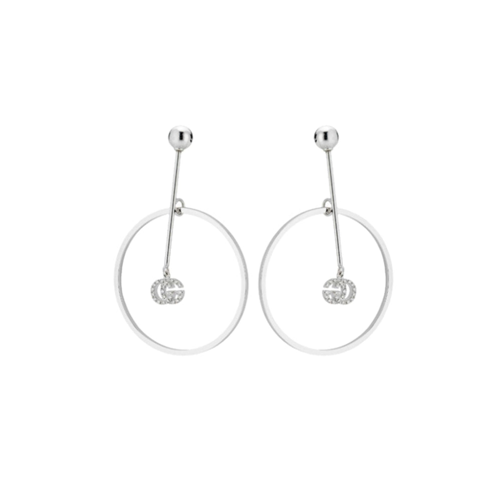 Mono boucles d'oreilles Running G Circle en or blanc 18K & Diamants - White