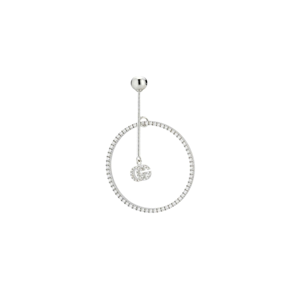 Mono boucles d'oreilles Running G Circle en or blanc 18K & pavé de diamants - White