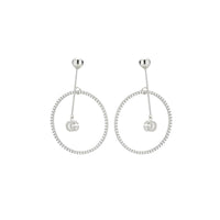 Mono boucles d'oreilles Running G Circle en or blanc 18K & pavé de diamants - White