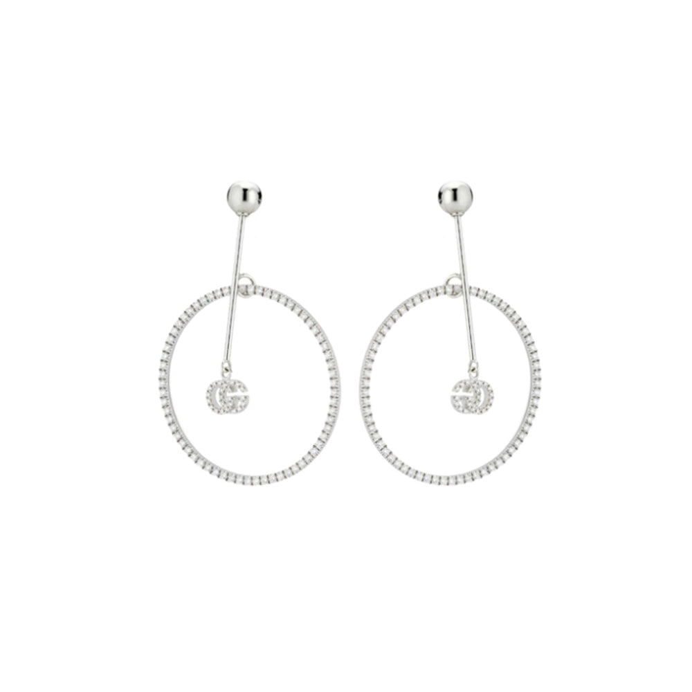 Mono boucles d'oreilles Running G Circle en or blanc 18K & pavé de diamants - White