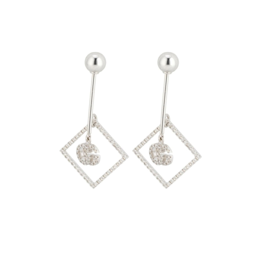 Mono boucles d'oreilles Running G carré en or blanc 18K & Diamants - White