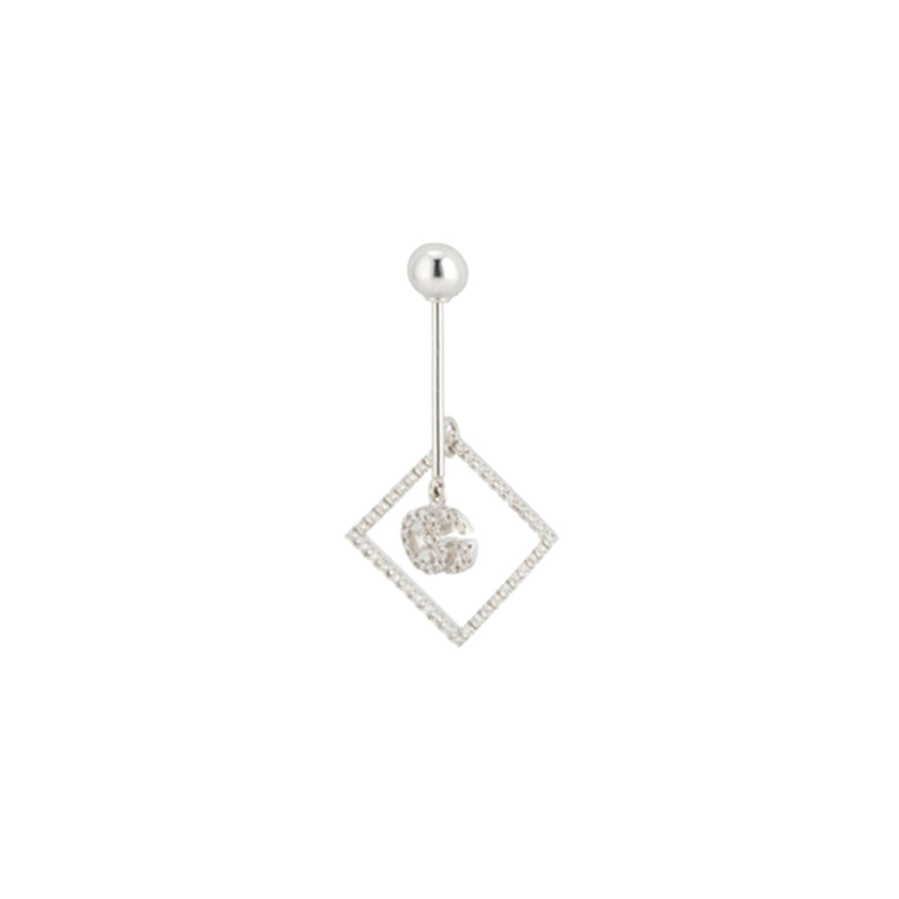 Mono boucles d'oreilles Running G carré en or blanc 18K & Diamants - White