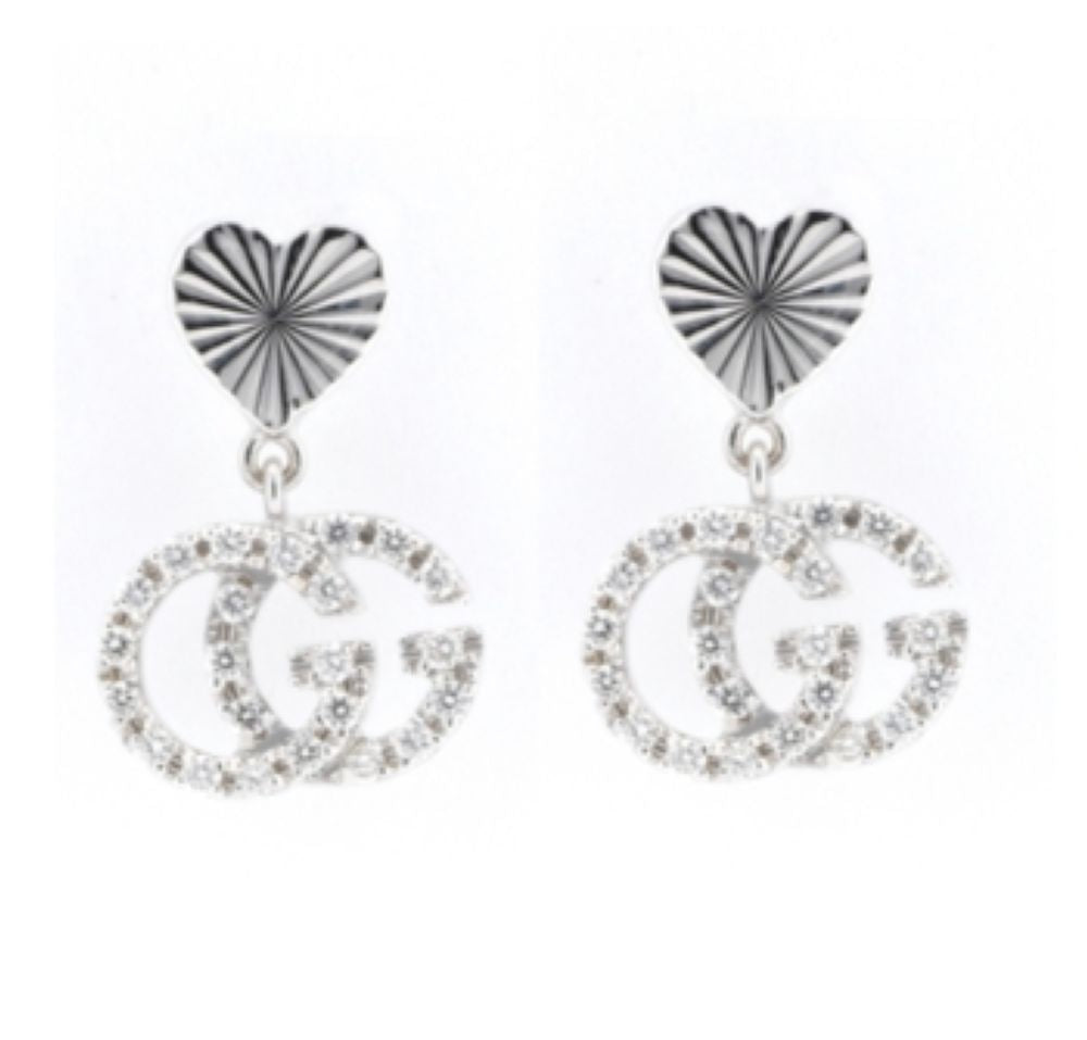 ZNO STOCK Boucles d'oreilles Running G à motif cœur en or blanc 18K & Diamants - White