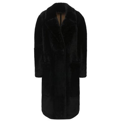 Manteau ajusté en shearling avec cuir d'agneau - Black