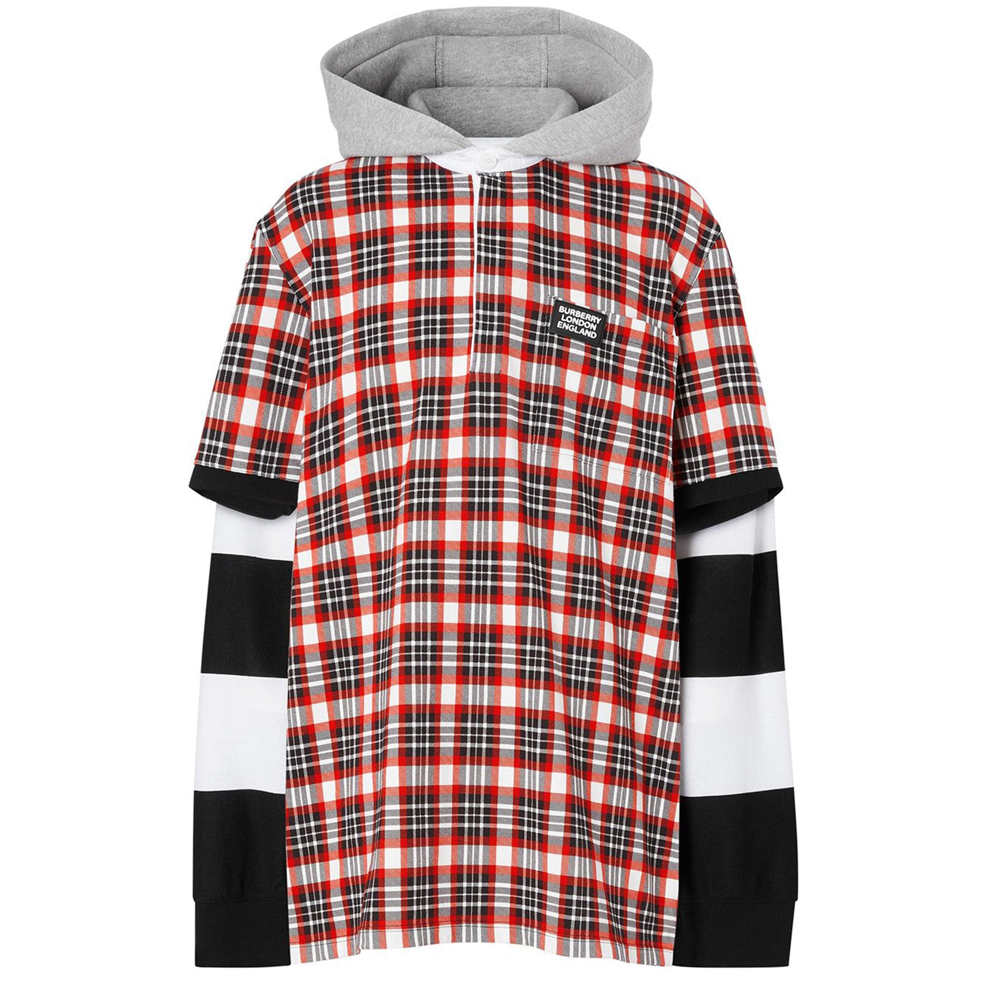Polo de rugby déstructuré en coton check et rayé - Bright Red Check
