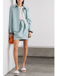 Jupe courte en check de laine - Check Bleu & Vert Ecru