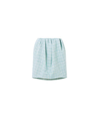 Jupe courte en check de laine - Check Bleu & Vert Ecru