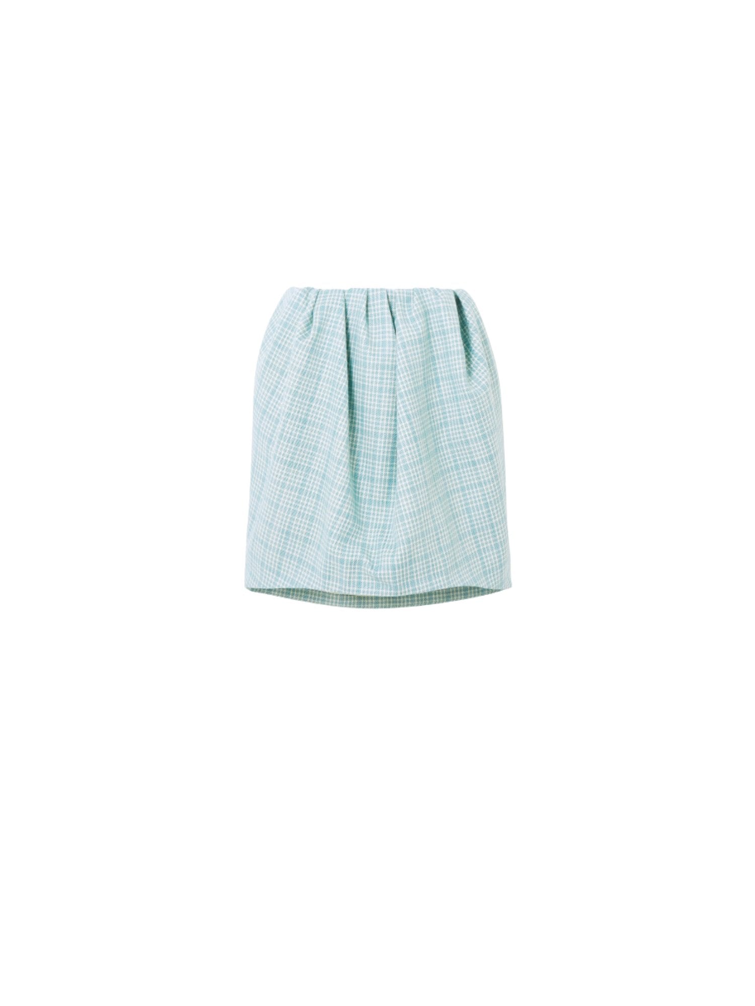 Jupe courte en check de laine - Check Bleu & Vert Ecru