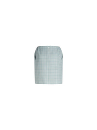 Jupe courte en check de laine - Check Bleu & Vert Ecru