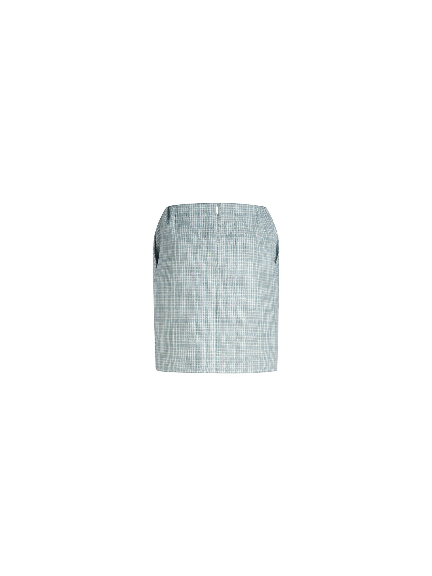 Jupe courte en check de laine - Check Bleu & Vert Ecru