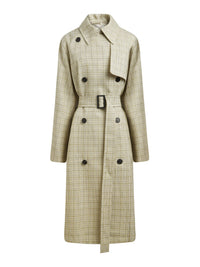 Manteau ceinturé en check de laine - Check Jaune