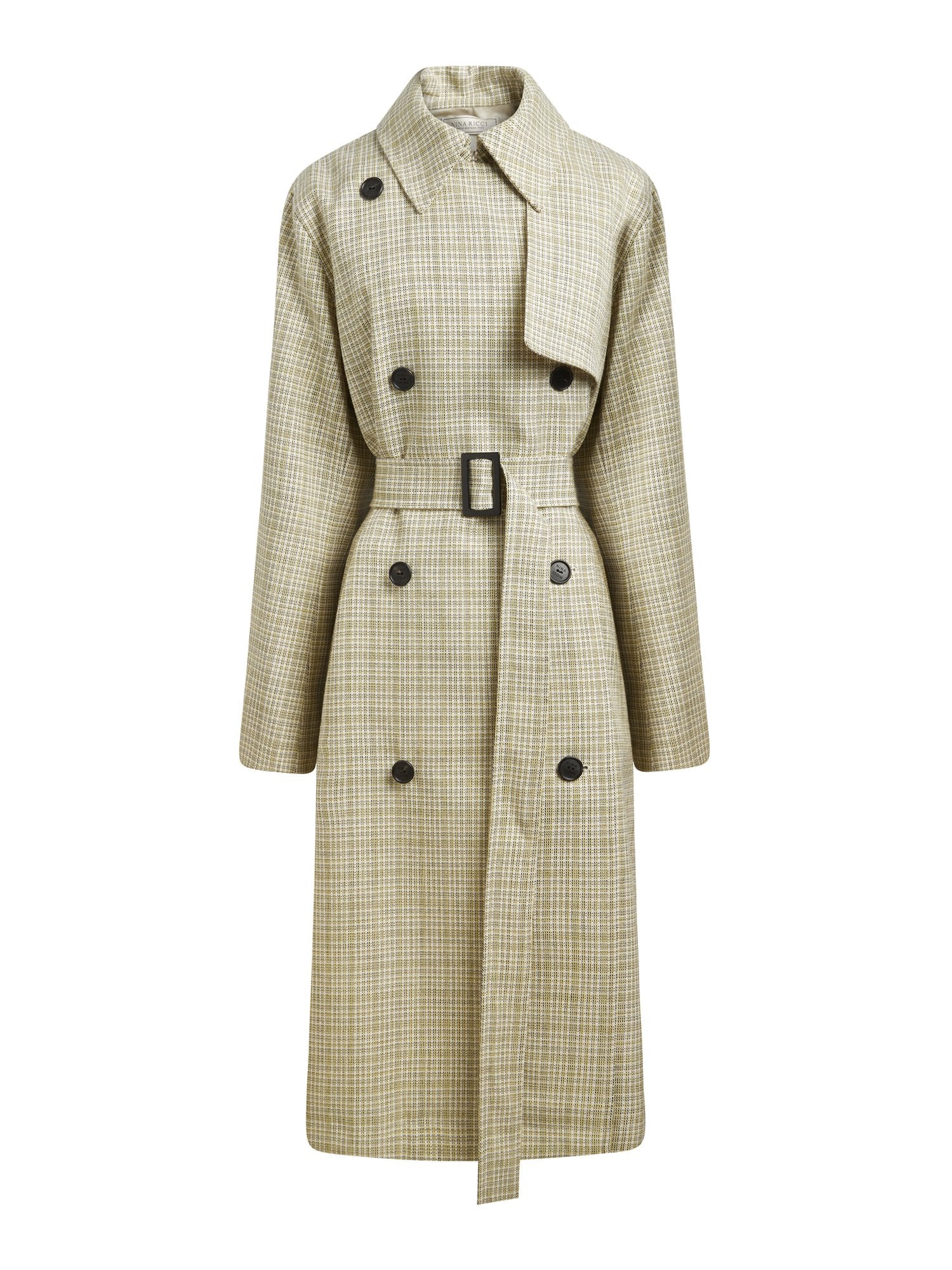 Manteau ceinturé en check de laine - Check Jaune