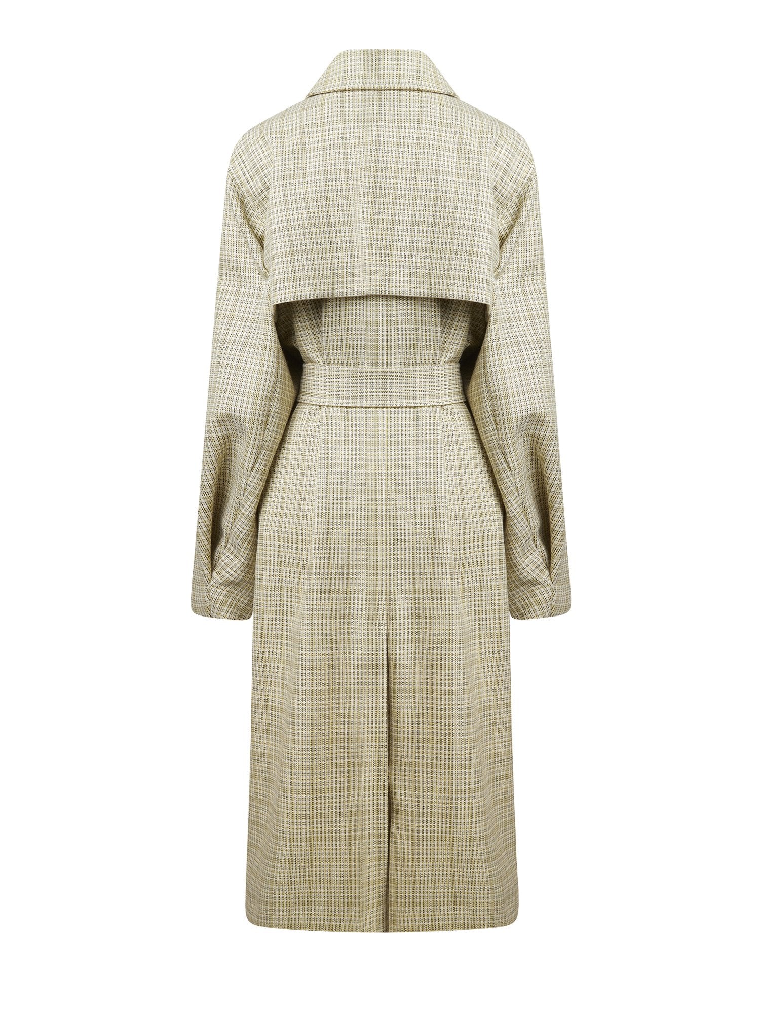 Manteau ceinturé en check de laine - Check Jaune