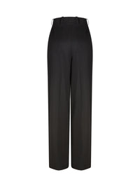 Pantalon bouton en gabardine de laine - Noir