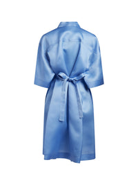 Robe à volants en satin de soie - Bleu