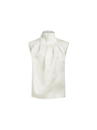 Top col plissé en satin de soie - Naturel