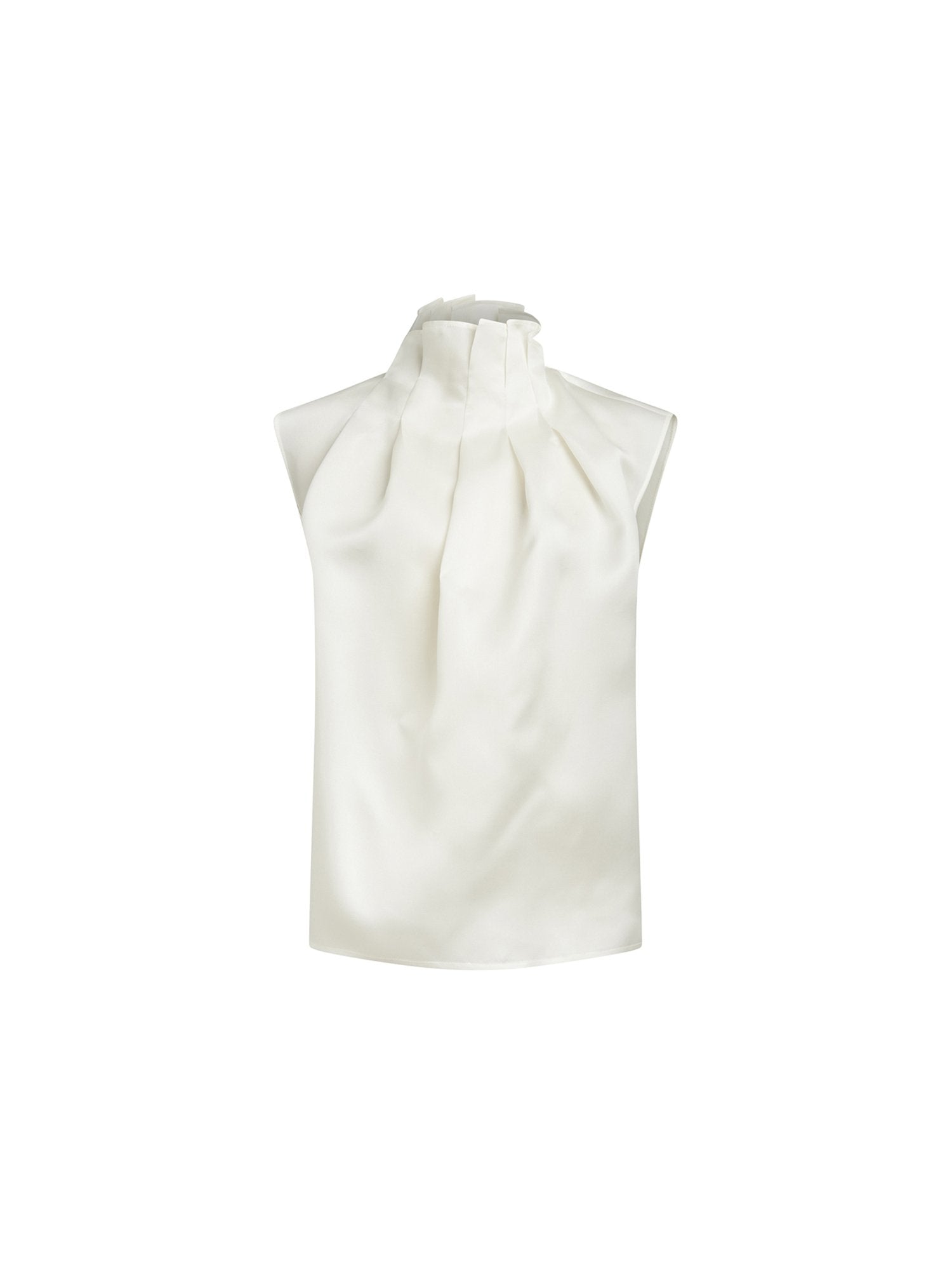 Top col plissé en satin de soie - Naturel