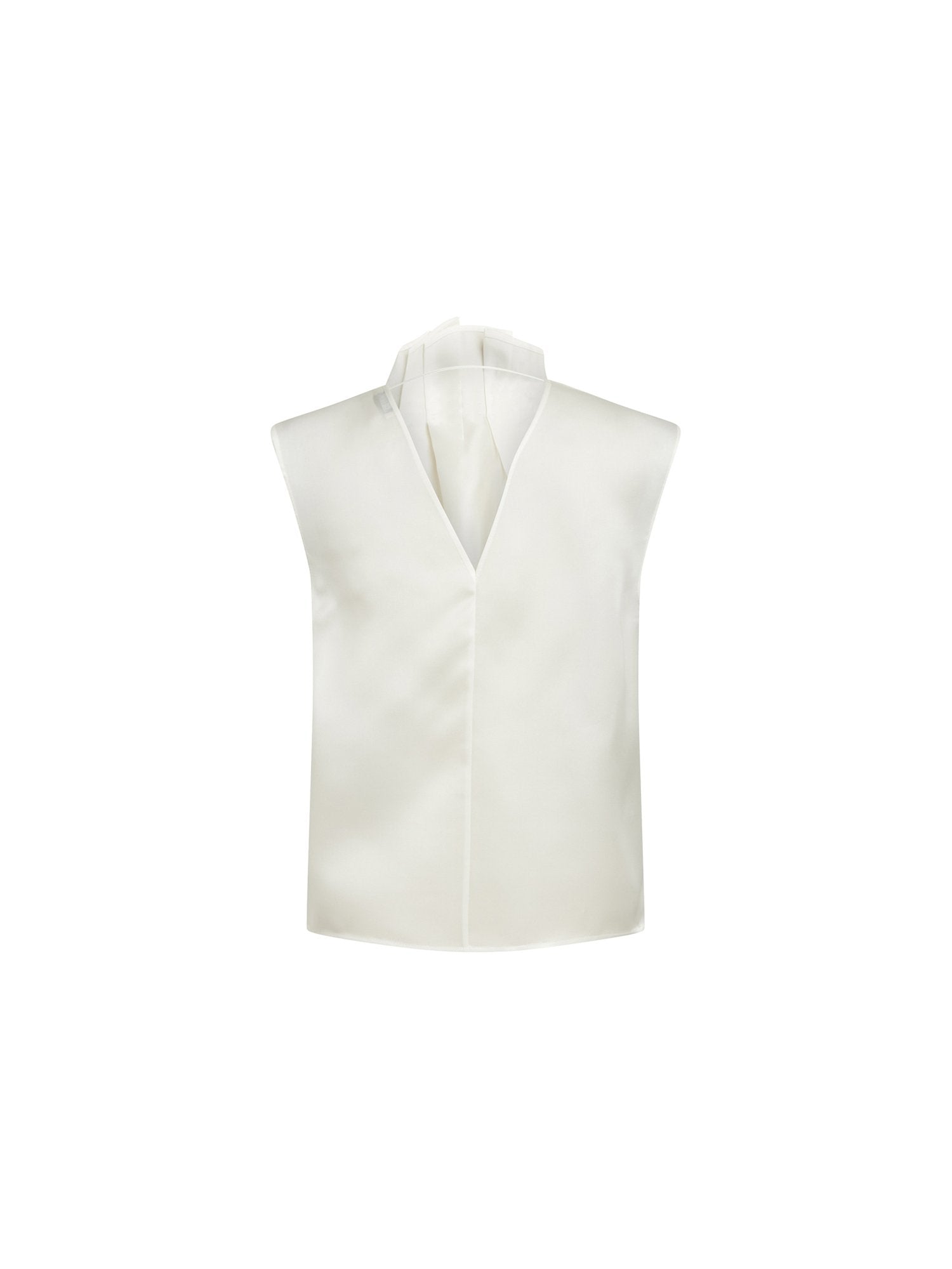 Top col plissé en satin de soie - Naturel