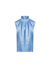 Top col plissé en satin de soie - Bleu