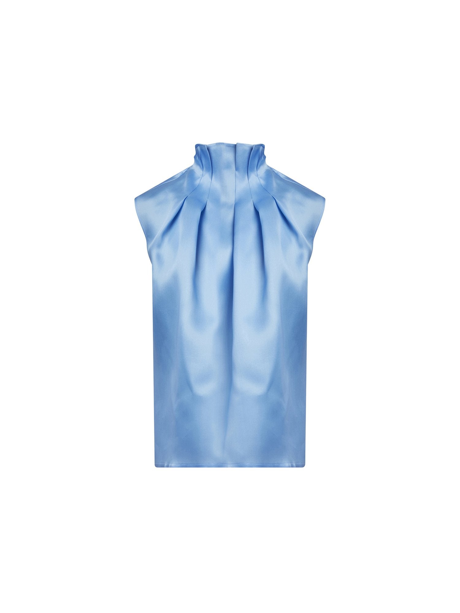Top col plissé en satin de soie - Bleu