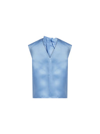 Top col plissé en satin de soie - Bleu