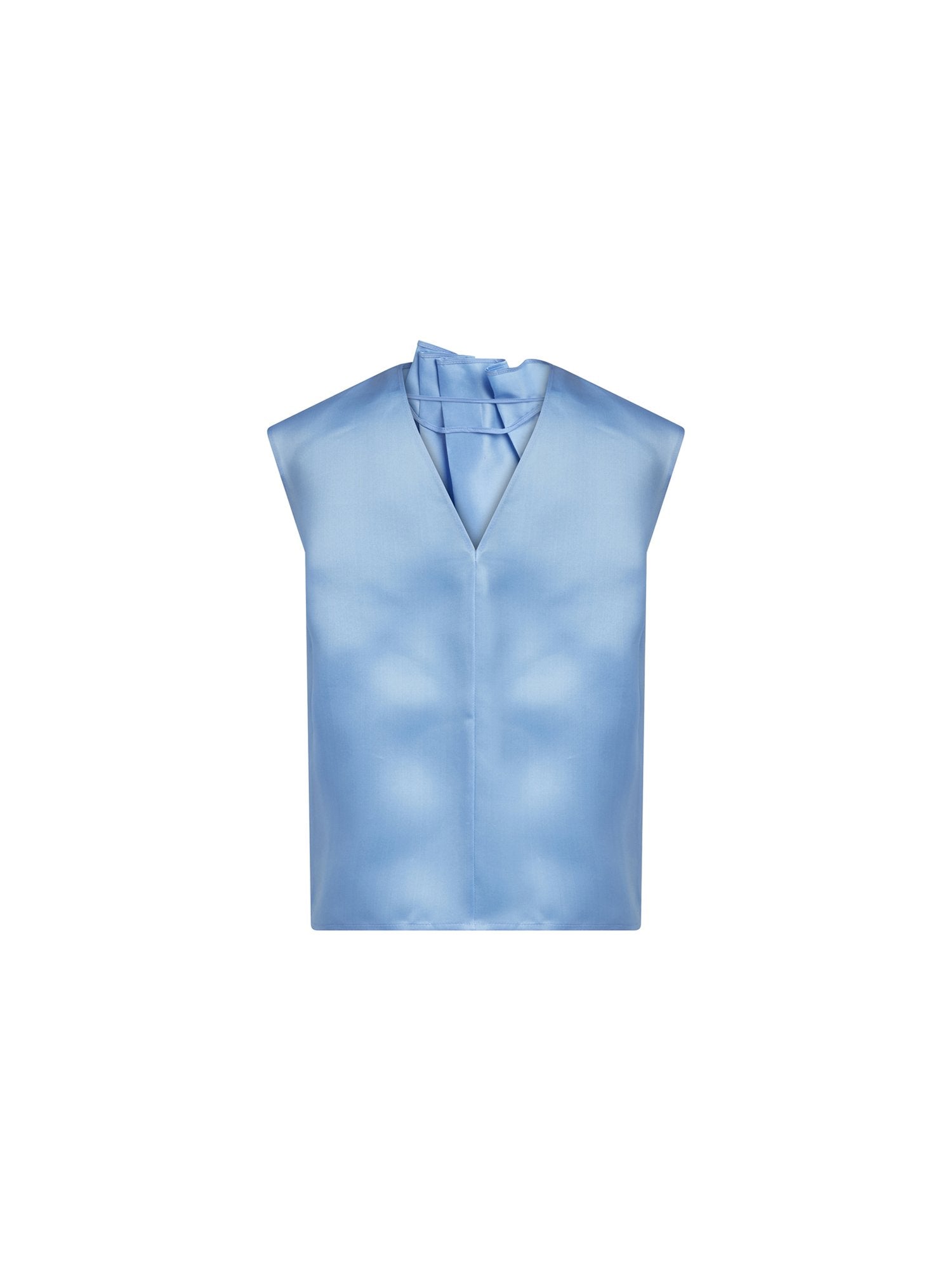 Top col plissé en satin de soie - Bleu