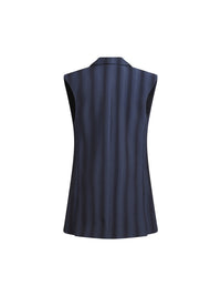 Veste de costume sans manches à rayures - Bleu & Noir